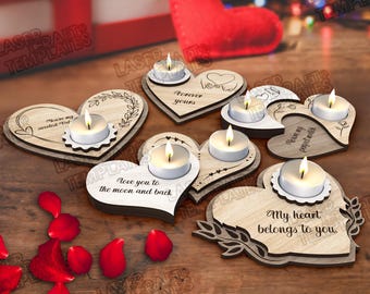 4 Heart Candle Holder SVG Laser Cut Multilayer Love Tealight Valentine Decor