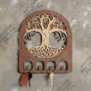 Meerlaagse boom sleutelhanger lasergesneden bestand svg Glowforge vogel muur sleutelhouder dxf sleutelhouder laser muur sleutelhanger svg laserbestand