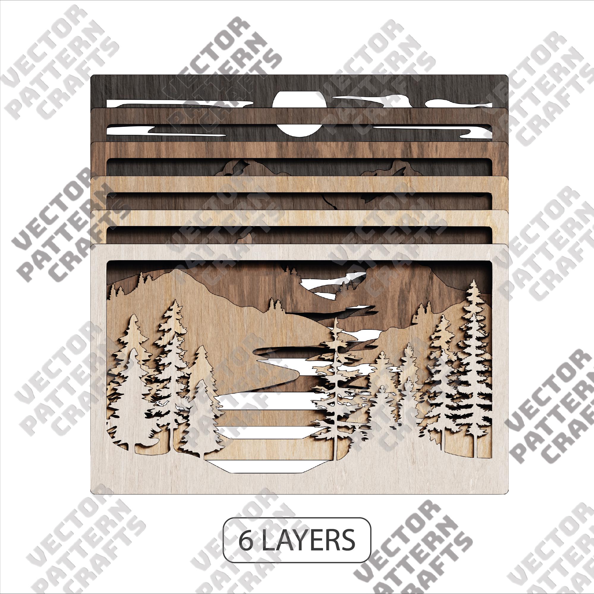 Multilayer Mountain Tree Wall Art Laser Cut Svg File Glowforge ...