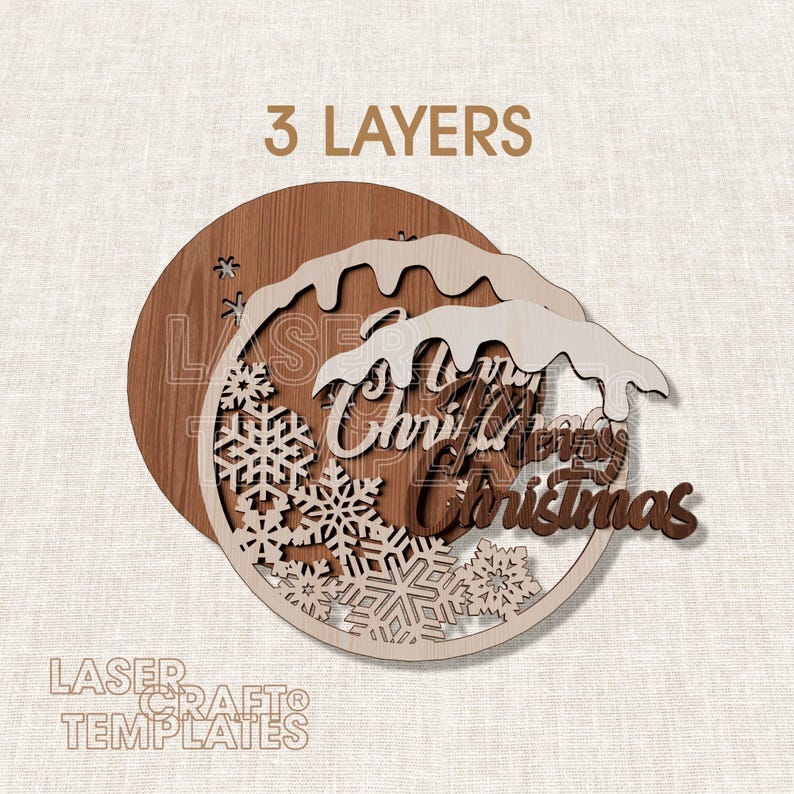 Merry Christmas Round Door Hanger Laser Cut Svg File