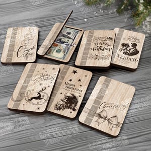 Lot de 6 enveloppes argentées de Noël découpées au laser fichier svg Glowforge Porte-monnaie de Noël laser laser Porte-cadeau de Noël dxf Laser de Noël