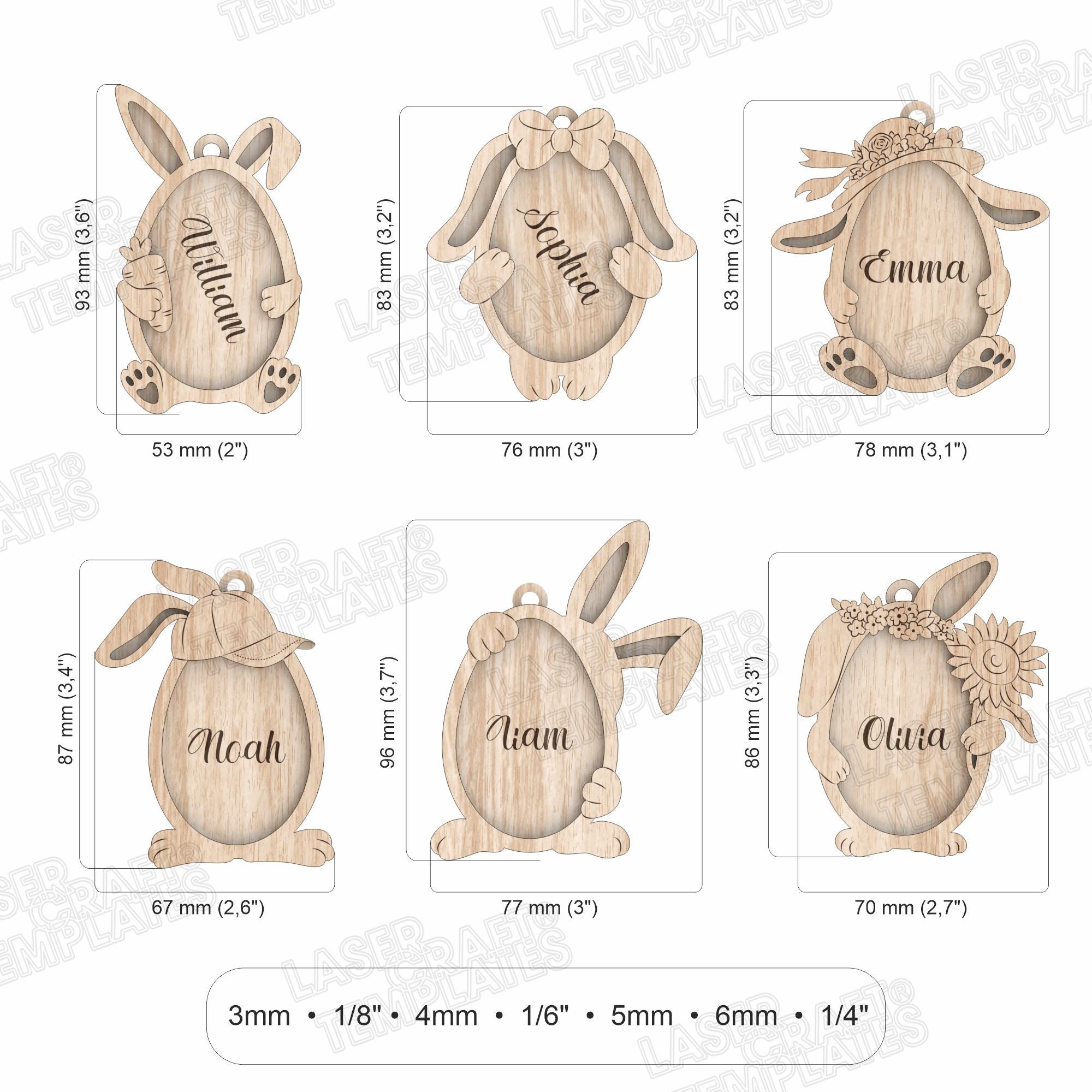6 Easter Bunny Egg Ornaments Laser Cut Svg File Glowforge Easter Bunny ...