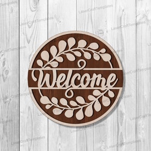 Laser cut Welcome Flowers Sign svg template Glowforge Flowers Door Hanger Multilayer welcome sign wall decor Welcome Floral door sign dxf