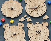 4 Educational Clock Puzzle  SVG Laser Cut File Glowforge Montessori Clock Numbers puzzle DXF Template Kids Puzzle Laser File