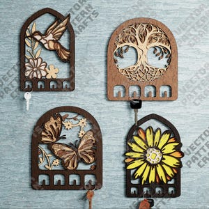 Portachiavi multistrato 4 bundle file tagliato al laser svg Portachiavi da parete Glowforge dxf vettoriale Portachiavi laser Portachiavi da parete file svg laser