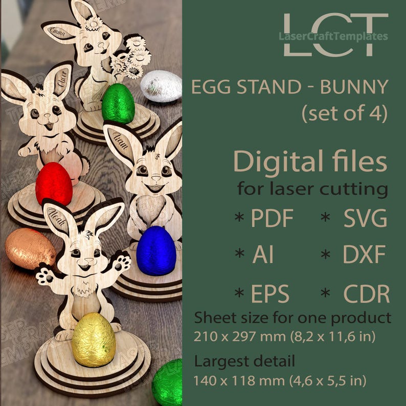 4 Easter Bunny Egg Holders Laser Cut Svg File Glowforge Easter Bunny ...
