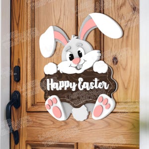 Osterhase Willkommensschild Laser geschnitten svg Datei Glowforge Osterhase Türschild Türhänger Wanddekor Multilayer Osterhase Zeichen dxf cnc vektor