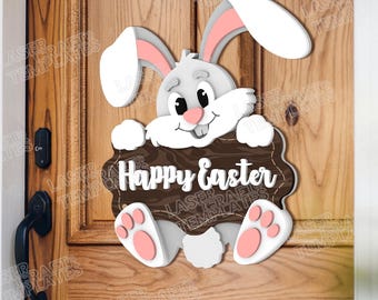 Easter Bunny Welcome Sign laser cut svg file Glowforge Easter bunny door hanger sign wall decor Multilayer Easter Bunny sign dxf cnc vector
