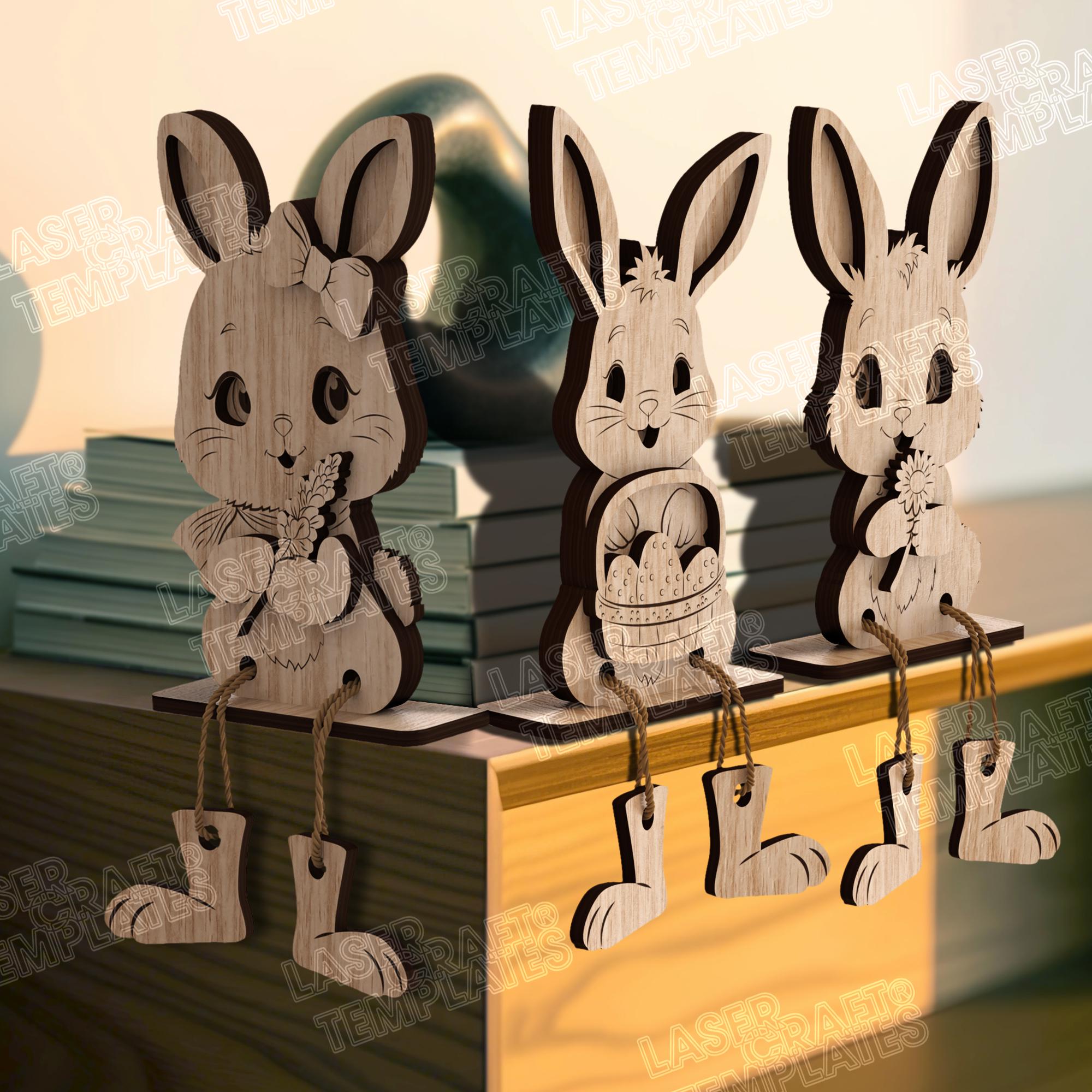 8 Easter Bunny Shelf Sitter Laser Cut SVG Dangling Leg Figurines - Etsy