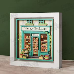 3D Bookshop Shadow Box Laser Cut SVG Multilayer Book Lover Wall Art