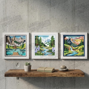 3 Mountain Shadow Box SVG Laserskuren flerskiktad skogslandskap väggdekor