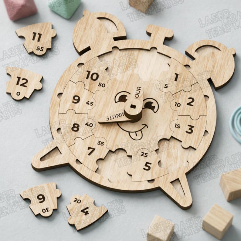 4 Educational Clock Puzzle SVG Laser Cut File Glowforge Montessori ...