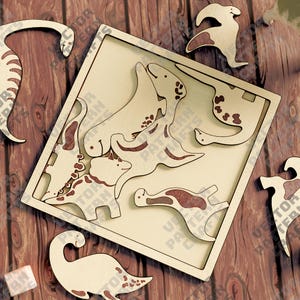 Educational dinosaurs puzzle svg laser cut file Glowforge montessori dinosaurs puzzle dxf vector Dinosaurs puzzle laser Puzzle template
