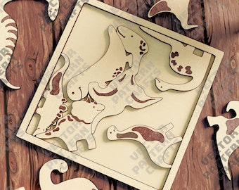 Dinosaurier Puzzle Laser Cut SVG Kinder Jigsaw Montessori Spielzeug Spiel