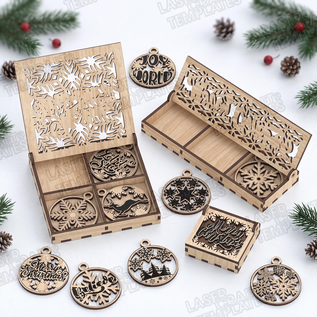 3 Christmas Ornament Gift Box SVG Laser Cut Snowflake Bauble - Etsy