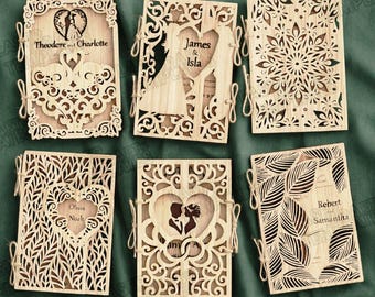 6 invitaciones de boda SVG cortadas con láser para parejas, tarjetas elegantes de encaje y amor.