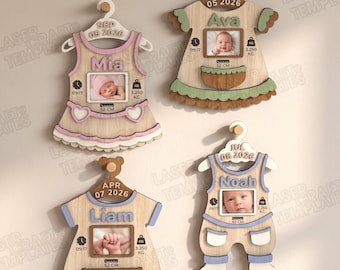 4 Baby Birth Stats Ornament SVG Laserskuren Personlig Fotoram