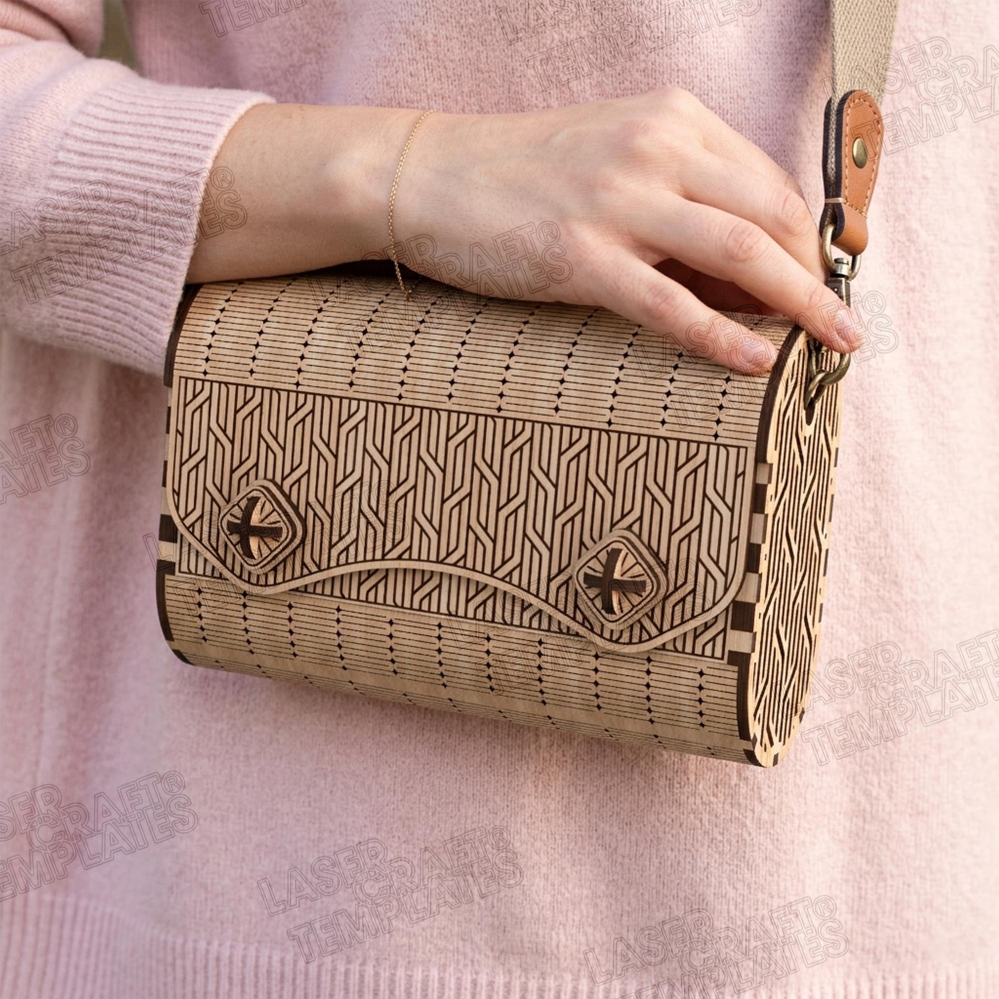 Wooden Crossbody Clutch Laser Cut SVG Glowforge Women Handbag