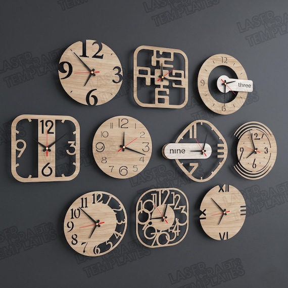 10 Wall Clock SVG Laser Cut Numbers Modern Wooden Gear Decor
