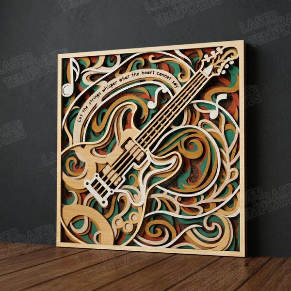 Electric Guitar Wall Art SVG Laser Cut Multilayer Wooden Music Mandala Decor