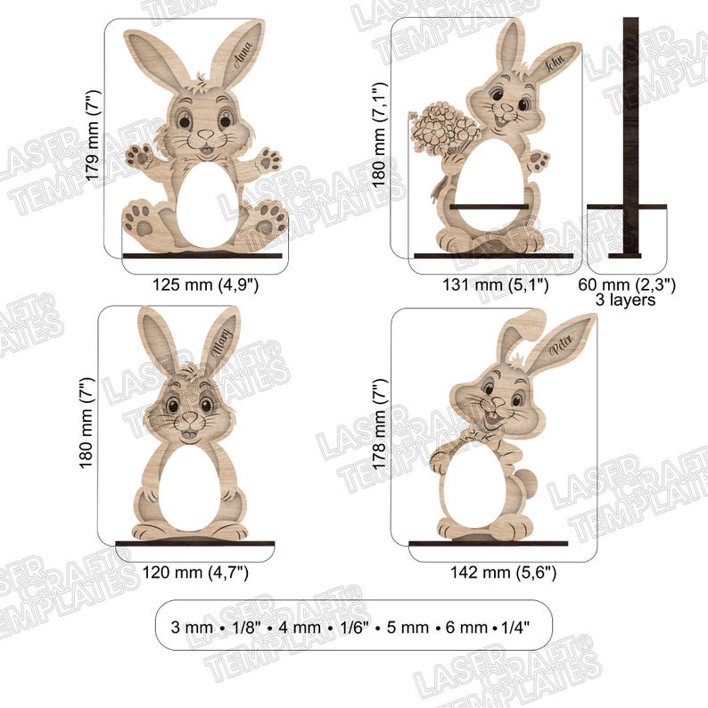 Easter bunny 4 egg holders laser cut svg file Glowforge Easter bunny egg holder stand svg template Standing Easter Bunny dxf Easter lasercut image 2