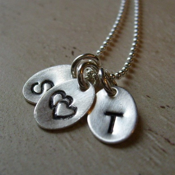 TWO HEARTS - Stamped Initial and Hearts Sterling Silver Necklace