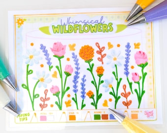 Whimsical Wildflowers Piping Practice Sheet DIGITAL DOWNLOAD