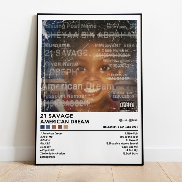 21 Savage Print | American Dream Poster | Music Poster | Album Cover Poster | Wall Decor | Music Gift | Room Decor