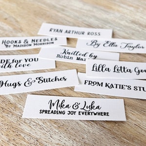 Fabric name tags, 30x cotton name labels, two line personalization, lettering only, any color, sew on, iron on, uncut 2.75&quot;x0.75&quot;