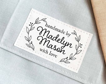 Fabric cotton label, 32 or 12 flat labels, iron on, sew on, Personalized tag, clothing label, fabric tag, sewing labels, printed labels