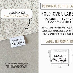 Fabric sewing tags, 25x labels, 1.25x1 fold-over, cotton label, personalize with text, customize label, clothing tag, name tag, uncut image 2