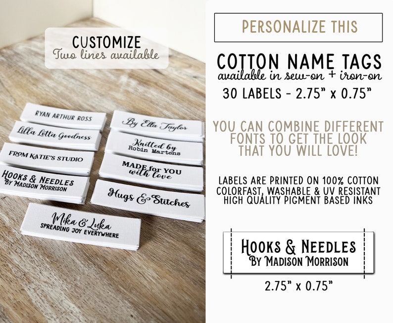 Fabric Name Tags 30x Cotton Name Labels Two Line Etsy