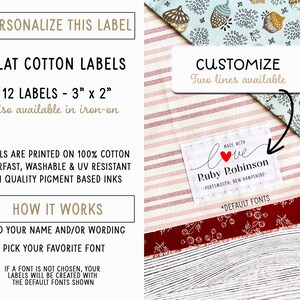 Fabric cotton label, 12 flat labels, iron on, sew on, Personalized tag, clothing label, fabric tag, sewing label, printed label, uncut image 2