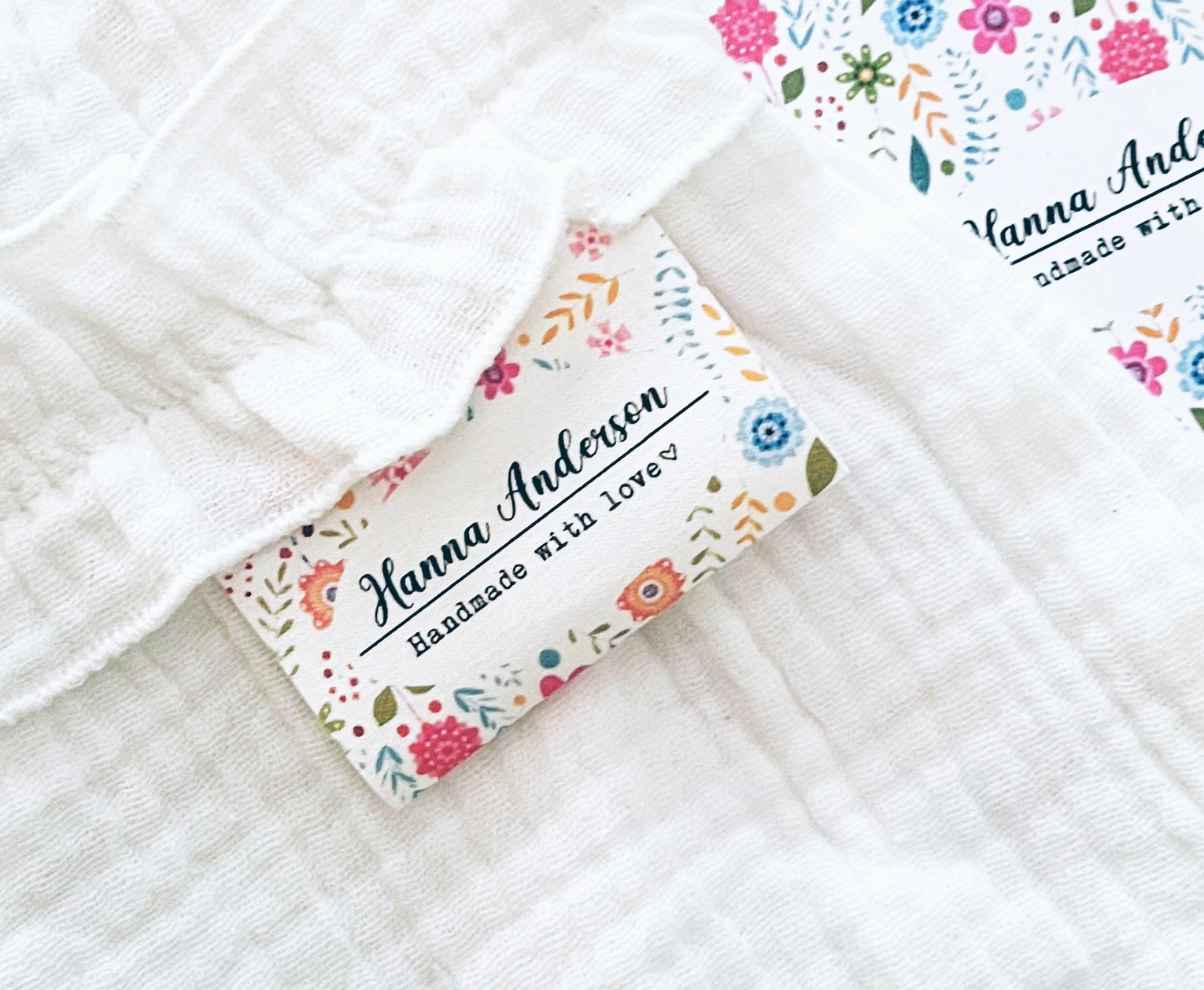 Fabric sewing tags, 16x labels, 2"x1.25" fold-over, cotton label, personalize with text, customize label, clothing tag, floral, uncut