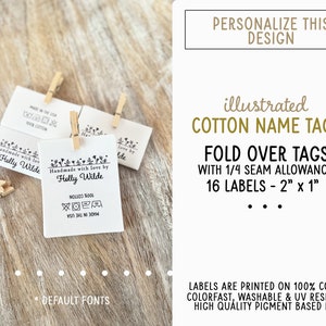 Fabric labels, 16x labels, fold-over, to personalize with your text, sewing, clothing, name tag, customize, uncut by Lilla Lotta image 2