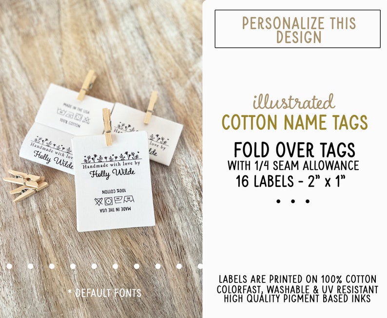 Fabric labels, 16x labels, fold-over, to personalize with your text, sewing, clothing, name tag, customize, uncut by Lilla Lotta image 2