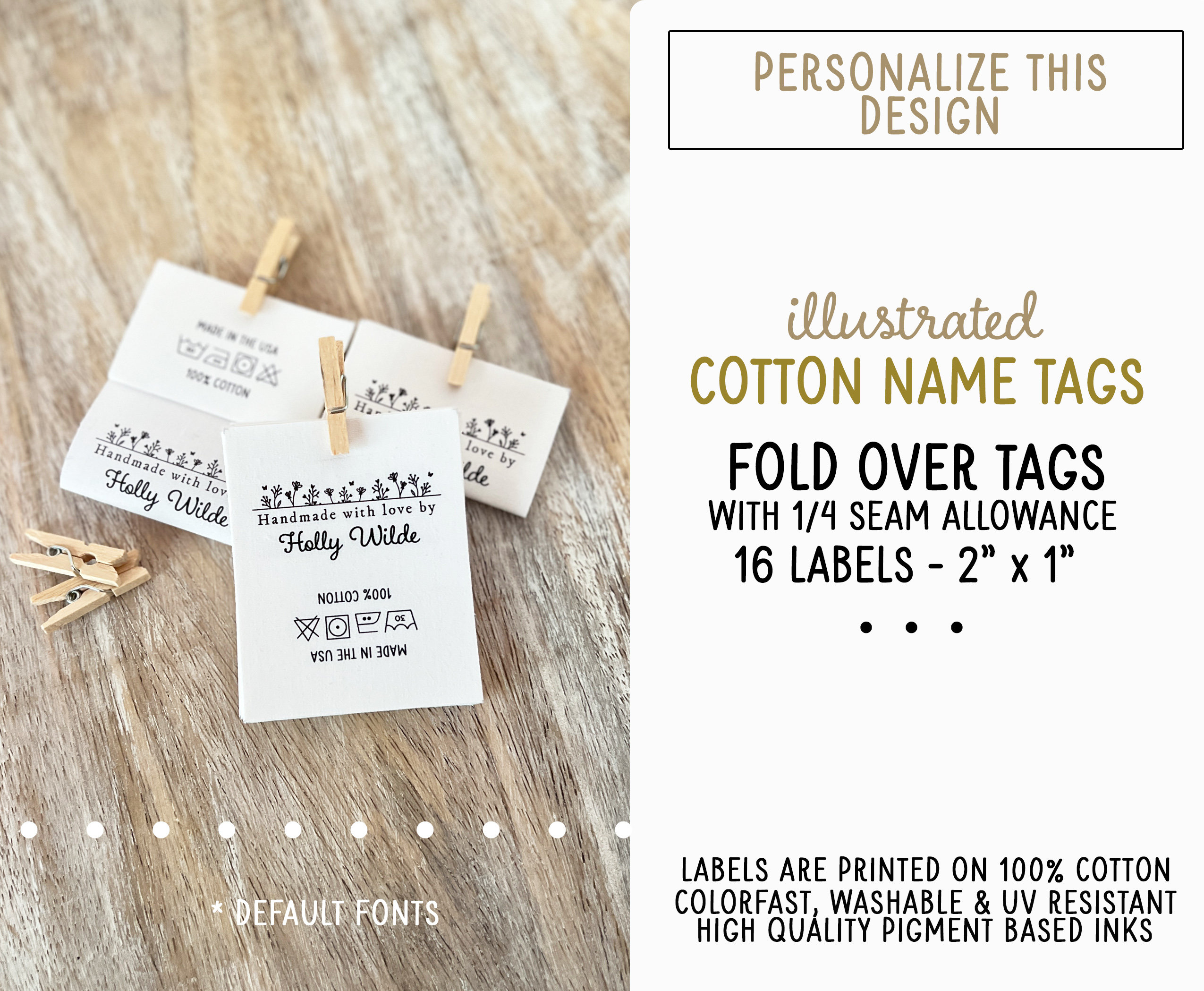 Fabric Labels, 16x Labels, Fold-over, to Personalize With Your Text ...