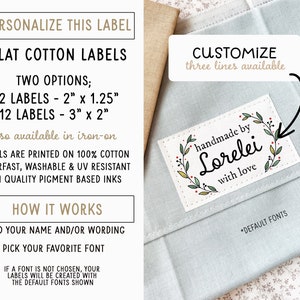 Fabric cotton label, 32 or 12 flat labels, iron on, sew on, Personalized tag, clothing label, fabric tag, leaves colored, uncut image 2