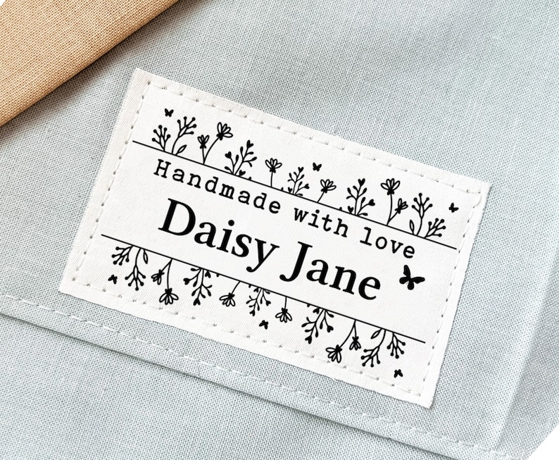 Flat labels, Iron On, Sew on Labels, Cotton, With Logo or Text, Sewing Label, tags for Knitting, gift tags, un cut, handmade, sewing on image 1