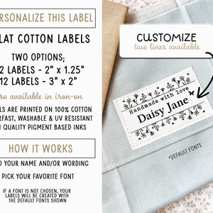 Flat labels, Iron On, Sew on Labels, Cotton, With Logo or Text, Sewing Label, tags for Knitting, gift tags, un cut, handmade, sewing on image 2