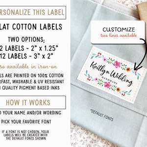 Fabric cotton label, 32 or 12 flat labels, iron on, sew on, Personalized tag, clothing label, fabric tag, sewing label, printed label, uncut image 2