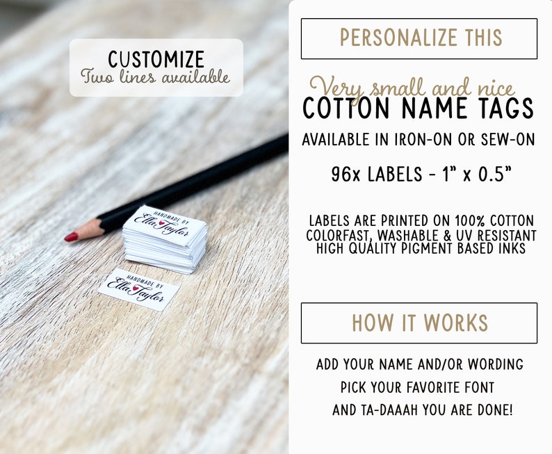 Tiny tags, sewing tags, 1x0.5 96x labels, personalized name label, sew on, iron on, quilt label, to customize, craft tag uncut image 2