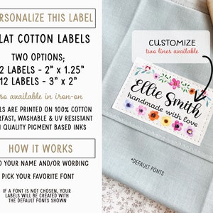 Fabric cotton label, 32 or 12 flat labels, iron on, sew on, Personalized tag, clothing label, fabric tag, sewing label, printed label, uncut image 2