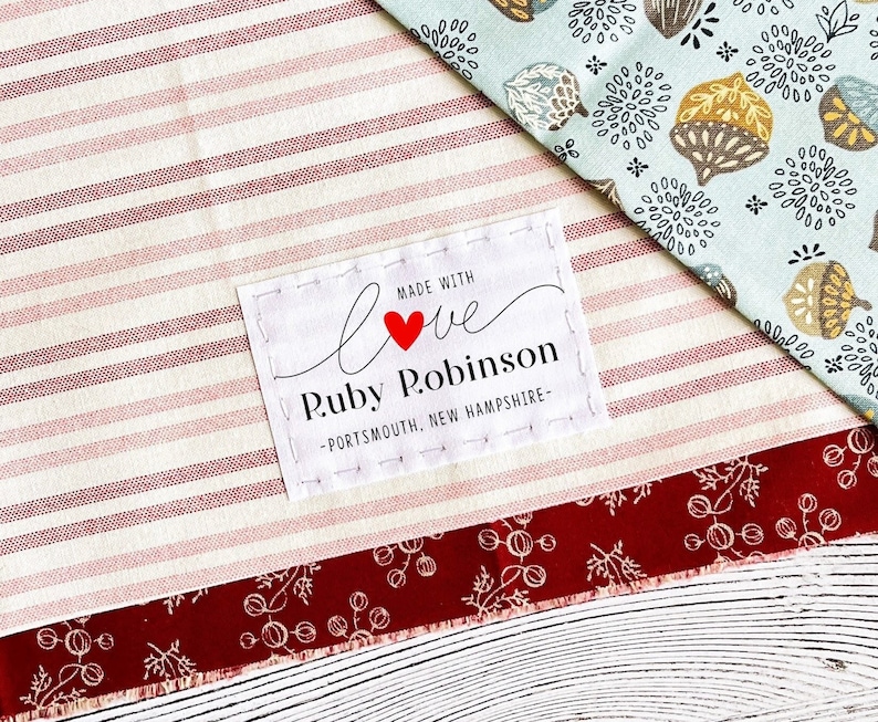 Fabric cotton label, 12 flat labels, iron on, sew on, Personalized tag, clothing label, fabric tag, sewing label, printed label, uncut image 7