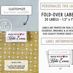 Fabric sewing tags, 20x labels, 1.5x1 fold-over, cotton label, personalize with text, customize label, clothing tag, name tag, uncut image 2