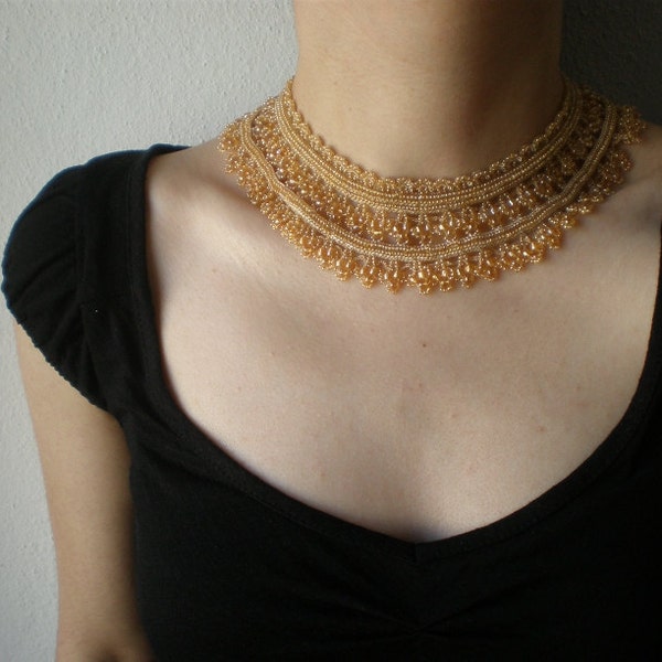 Allure - Golden Beige  ... Beaded Crochet Necklace