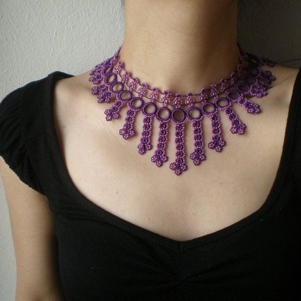 Galactic Filaments --- Purple / Lilac  ... Beaded Crochet Necklace - Flowers