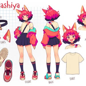 リファレンスシート、キャラクターシート依頼、アニメ、キャラクターアート、カスタムキャラクターシート、OCアート、カスタムキャラクター、ファーリーキャラクターシート