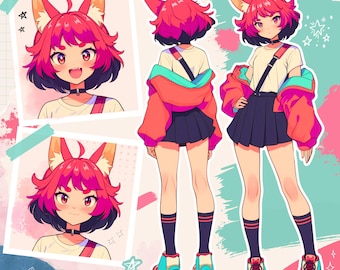 リファレンスシート、キャラクターシート依頼、アニメ、キャラクターアート、カスタムキャラクターシート、OCアート、カスタムキャラクター、ファーリーキャラクターシート
