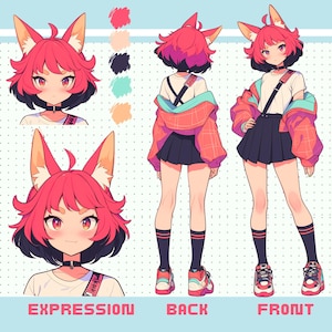 Niestandardowa Karta Postaci Komisja | Arkusz Postaci, Arkusz Odniesienia Postaci, Arkusz Postaci Vtuber, Model Vtuber, Arkusz Postaci Furry